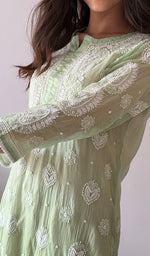 Load image into Gallery viewer, Women's Lucknowi Handcrafted Mul Chanderi Stitched Chikankari Kurta And Plazzo Set- HONC0378791