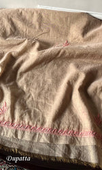 Women's Lakhnavi Handcrafted Mul Chanderi Unstitched Chikankari Full Suit Material - HONC0326121