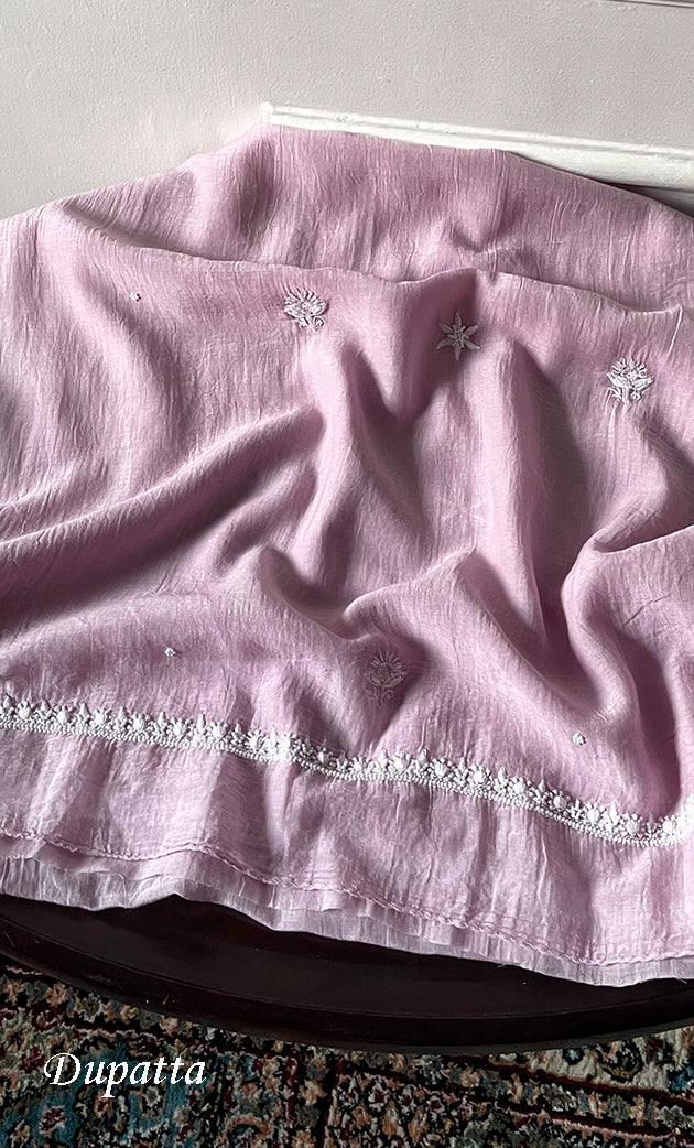 Women's Lakhnavi Handcrafted Unstitched Mul Chanderi Kurta And Dupatta Set - HONC0329033