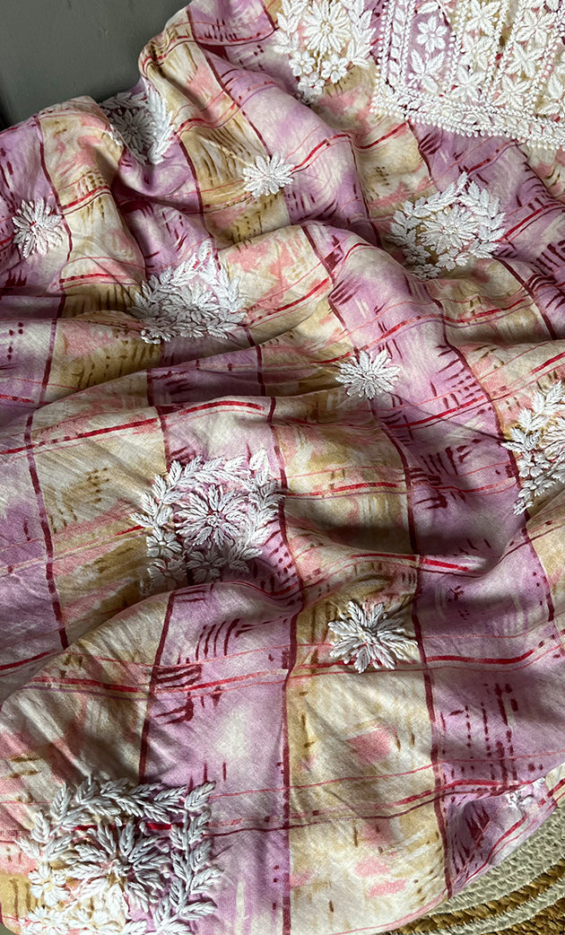 Women's Lakhnavi Handcrafted Cotton Chikankari Unstitched Kurta And Kurta Dupatta Set - HONC0312694