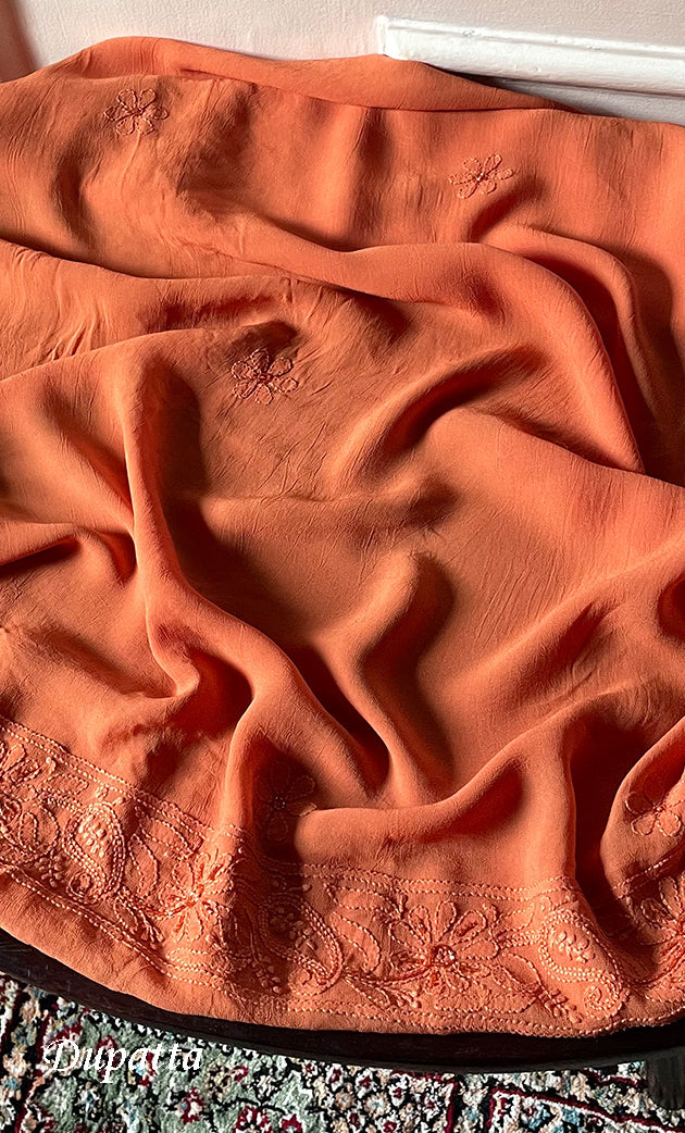 Women's Lakhnavi Handcrafted Viscose Georgette Chikankari Full Suit Material - HONC0299912