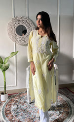 Load image into Gallery viewer, Women's Lucknowi Handcrafted Cotton Chikankari Kurti - HONC0330780