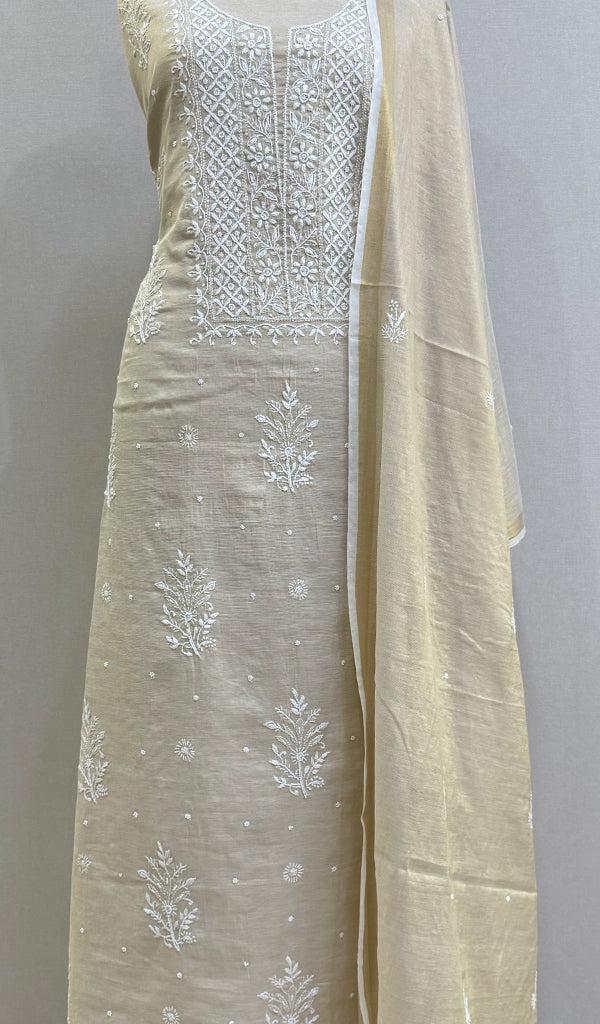 Women's Lakhnavi Handcrafted Munga Silk Chikankari Kurta And Dupatta Set - HONC0199288