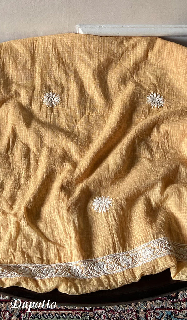 Women's Lucknowi Handcrafted Kota Cotton Chikankari Unstitched Kurta And Dupatta Set - HONC0371819