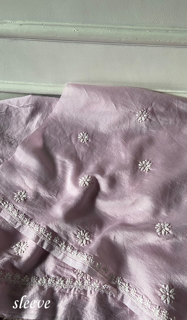 Women's Lakhnavi Handcrafted Chanderi Silk Unstitched Chikankari Full Suit - HONC0340146