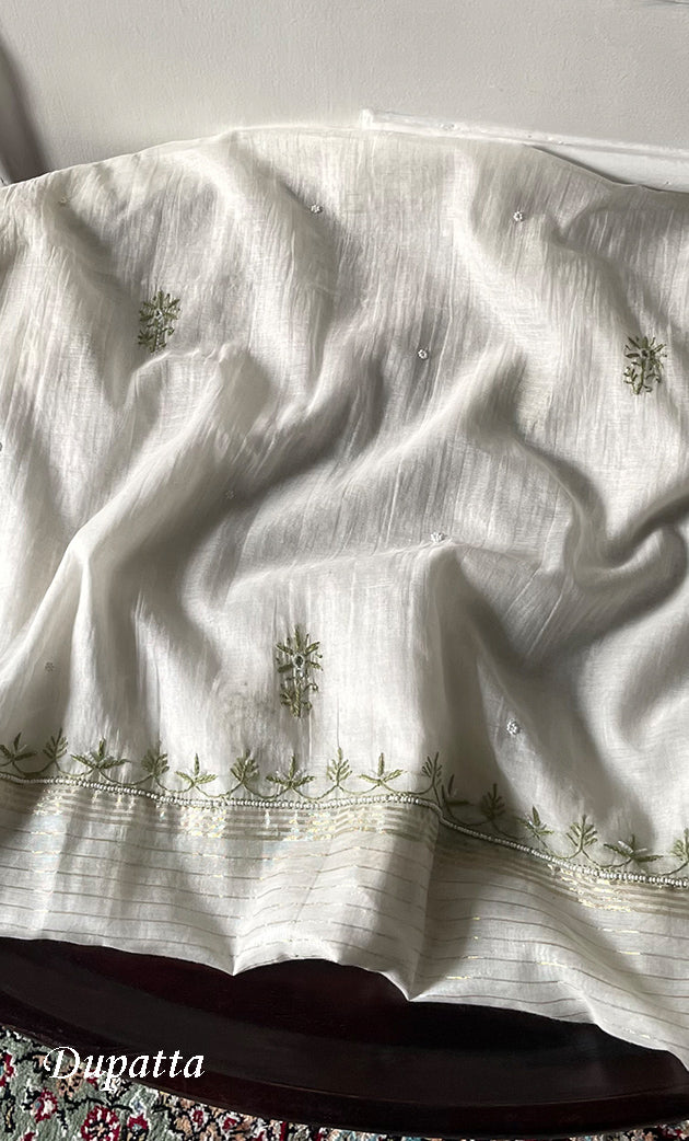 Women's Lakhnavi Handcrafted Unstitched Mul Chanderi Kurta And Dupatta Set - HONC0327487