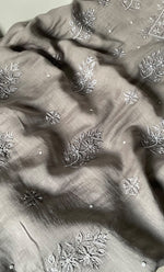 Load image into Gallery viewer, Women's Lakhnavi Handcrafted Mul Chanderi Unstitched Chikankari Full Suit Material - HONC0305483