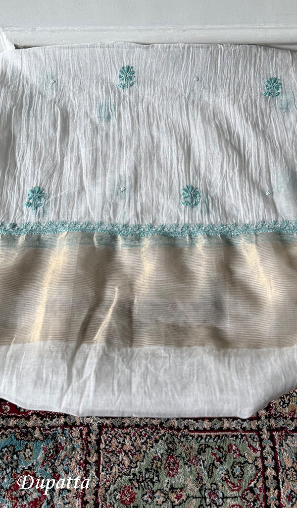 Women's Lakhnavi Handcrafted Chanderi Silk Unstitched Kurta And Dupatta Set - HONC0366820