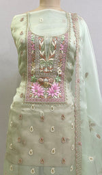Women's Lakhnavi Handcrafted Pure Organza Chikankari Unstitched Kurta And Dupatta Set- HONC0213073