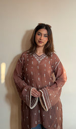 Brown Pure Mul Chanderi Chikankari Stitched Short Kurti