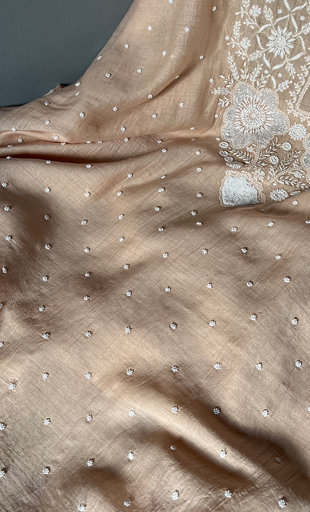 Jazba Women's Lakhnavi Handcrafted Mul Chanderi Kurta And Dupatta Set- HONC0301696