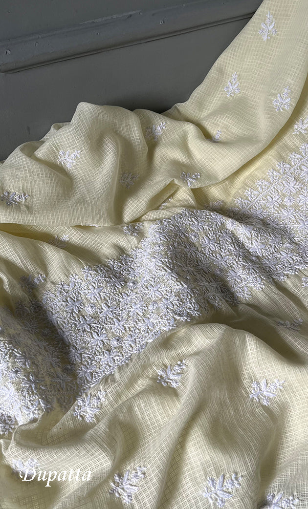Women's Lucknowi Handcrafted Kota Cotton Chikankari Unstitched  Kurta And Dupatta Set - HONC0305976