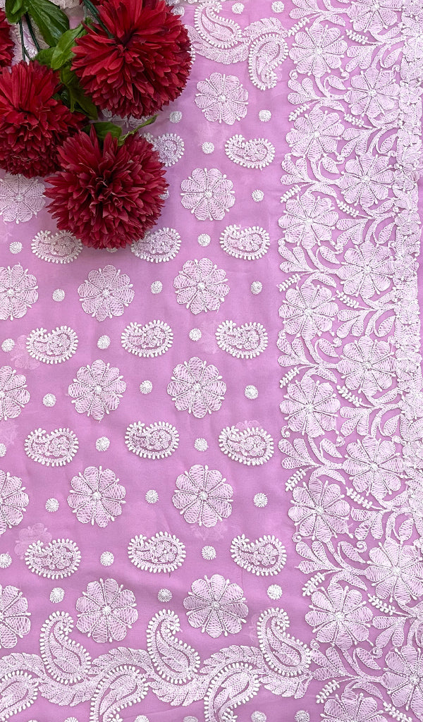 Women's Lucknowi Handcrafted Faux-Georgette Chikankari Saree - HONC0196357
