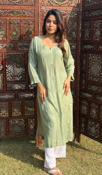 Load image into Gallery viewer, Women&#39;s Lucknowi Handcrafted Muslin Chikankari Kurti - HONC0100897
