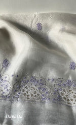 Load image into Gallery viewer, Mainaaj  Women's Lakhnavi Handcrafted Pure Organza Chikankari Unstitched Kurta And Dupatta Set- HONC0327338