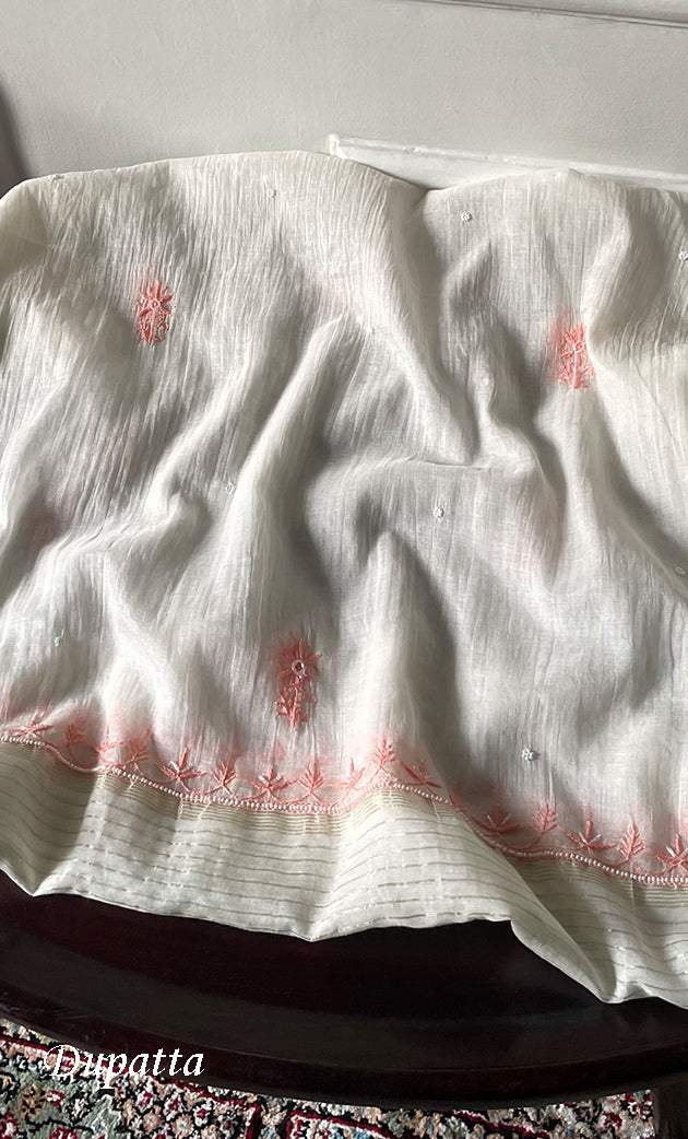 Women's Lakhnavi Handcrafted Unstitched Mul Chanderi Kurta And Dupatta Set - HONC0327490