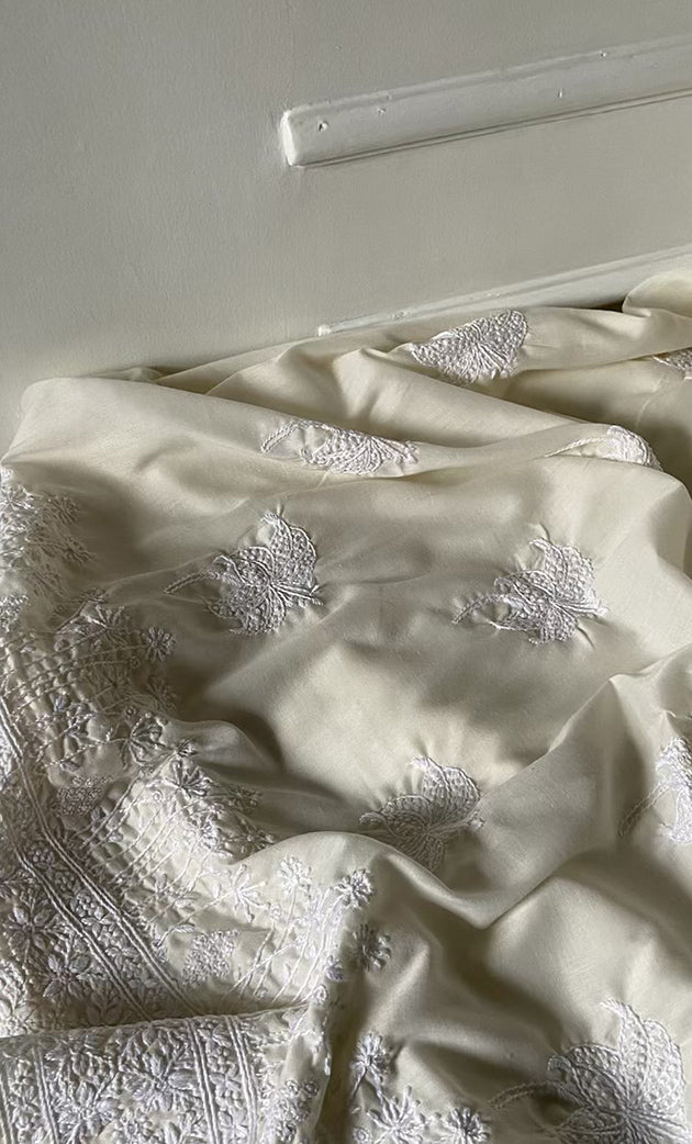 Women's Lakhnavi Handcrafted Unstitched Cotton Chikankari Suit Material - HONC0317002