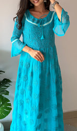 Load image into Gallery viewer, Aidah Women's Lakhnavi Handcrafted Faux-Georgette Chikankari  Anarkali Dress - HONC038898
