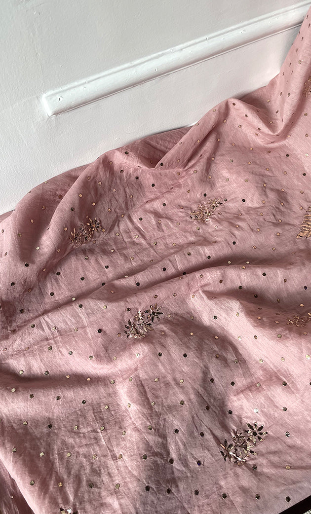 Women's Lakhnavi Handcrafted Mul Chanderi Unstitched Kurta And Dupatta Set - HONC0289416