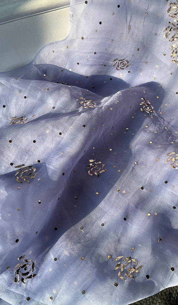 Marifa Women's Lakhnavi Handcrafted Pure Organza Chikankari Unstitched Kurta And Dupatta Set- HONC0301640