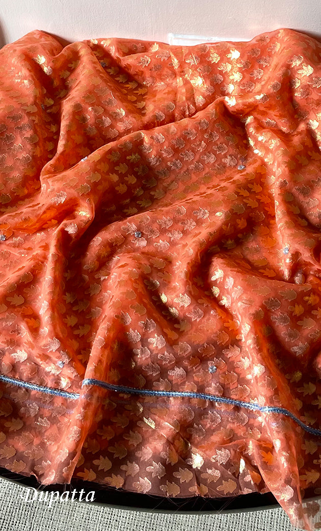 Women's Lakhnavi Handcrafted Chanderi Silk Unstitched Kurta And Dupatta Set - HONC0324542