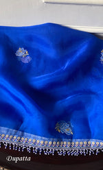 Load image into Gallery viewer, Women's Lakhnavi Handcrafted Pure Organza Chikankari Unstitched Kurta And Dupatta Set- HONC0343160