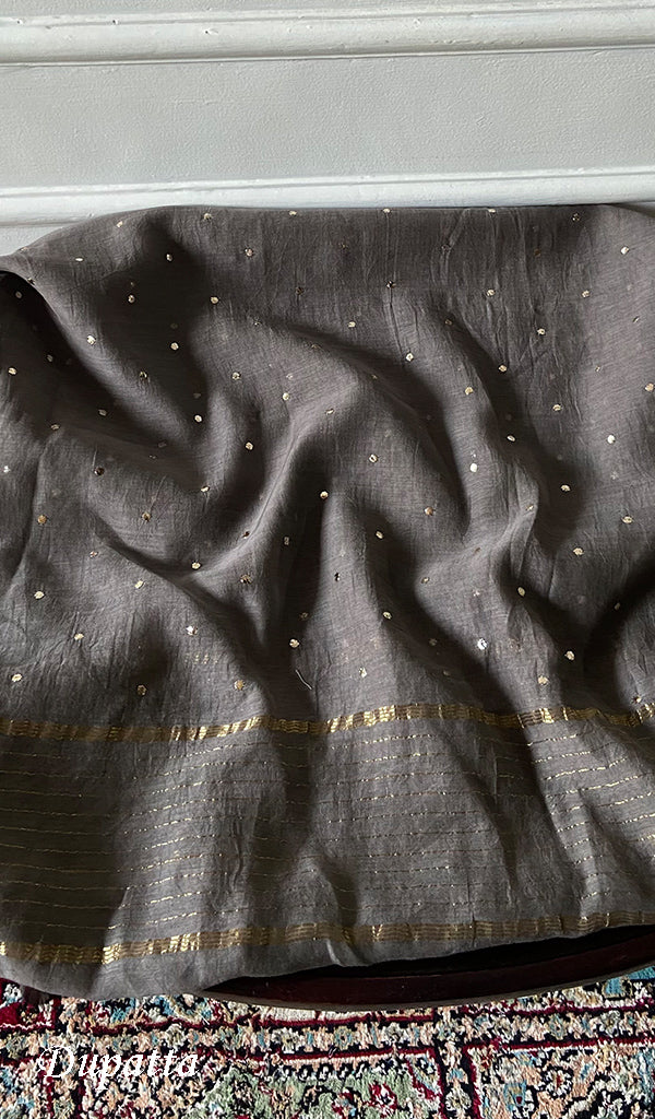 Women's Lakhnavi Handcrafted Chanderi Silk Semi - Stitched Anarkali And Dupatta Set - HONC0355014