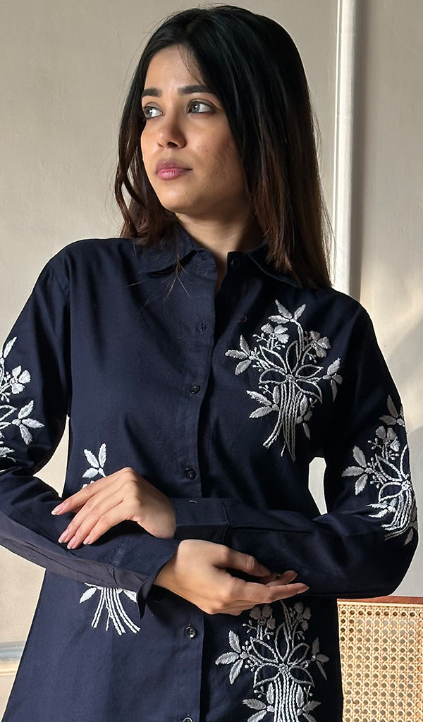 Women's Lucknowi Handcrafted Slub Cotton Chikankari Top - HONC0297640