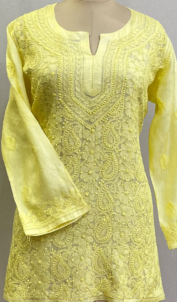 Women's Lakhnavi Handcrafted Silk Chikankari Top - HONC0176229