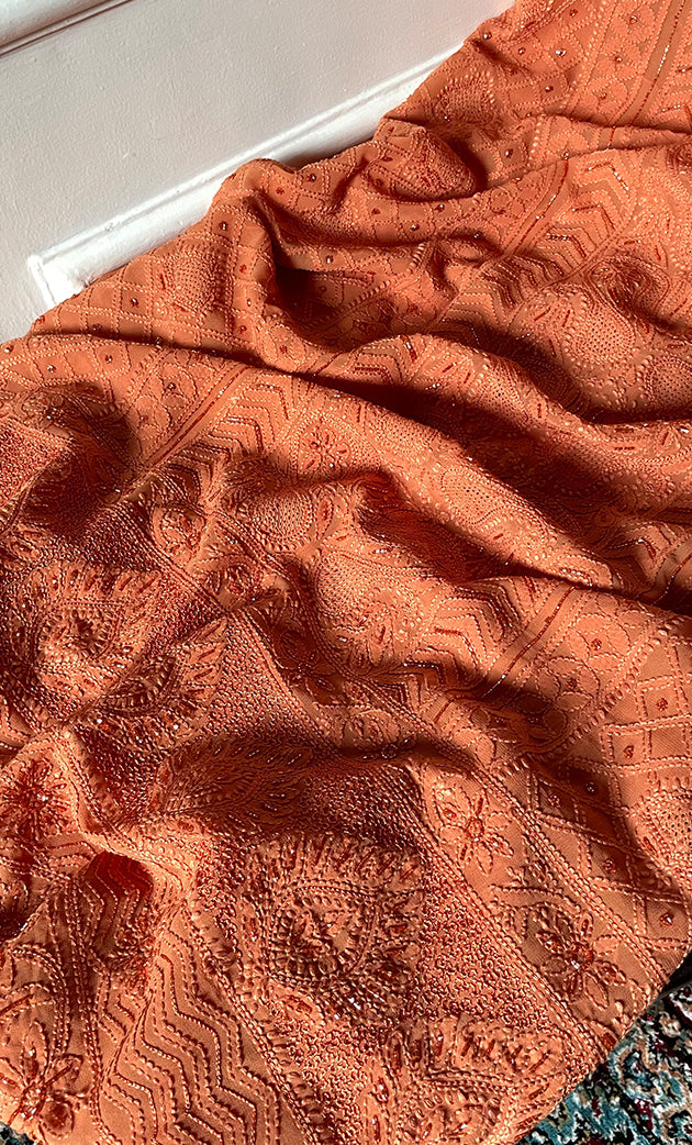 Women's Lakhnavi Handcrafted Viscose Georgette Chikankari Full Suit Material - HONC0299907