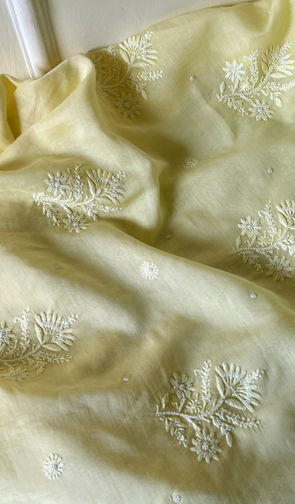 Women's Lakhnavi Handcrafted Mul Chanderi Chikankari Full Suit Material - HONC0279284