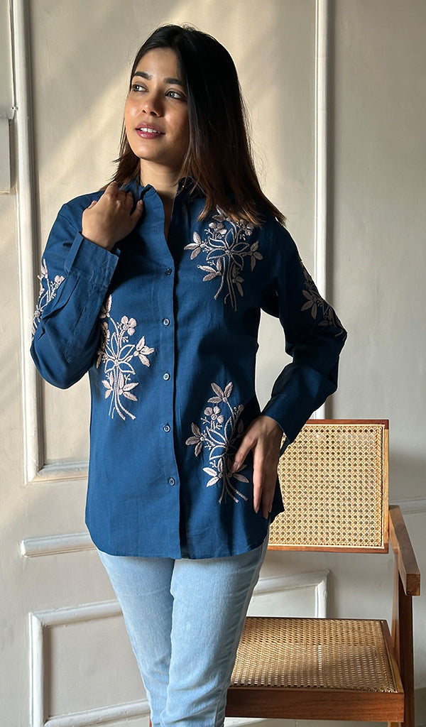 Women's Lucknowi Handcrafted Slub Cotton Chikankari Shirt - HONC0299164