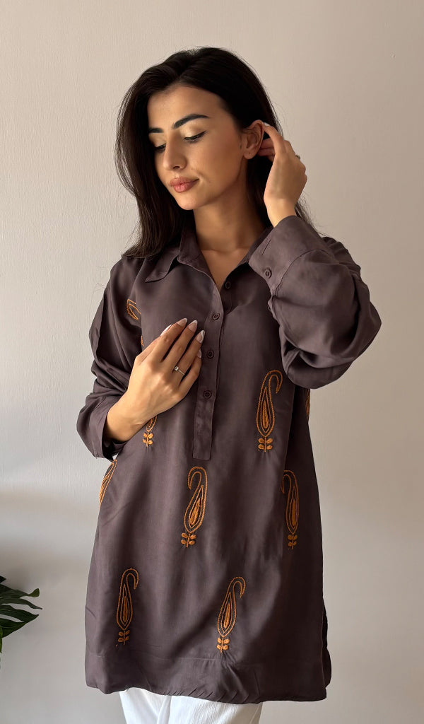 Women's Lakhnavi Handcrafted Cotton Chikankari Top - HONC03257630