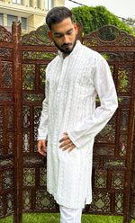 Load image into Gallery viewer, Men&#39;s Lucknowi Handcrafted Cotton Chikankari Kurta - HONC0295444
