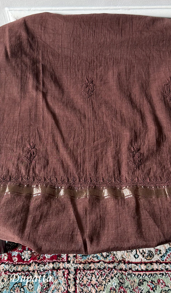 Women's Lakhnavi Handcrafted Mul Chanderi Unstitched Chikankari Full Suit - HONC0374166