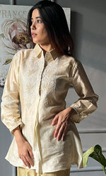 Load image into Gallery viewer, Afifa Women&#39;s Lakhnavi Handcrafted Chanderi Silk Chikankari Top And Pant Set - HONC03079440

