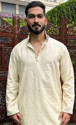 Load image into Gallery viewer, Men&#39;s Lucknowi Handcrafted Cotton Chikankari Kurta - HONC0256210
