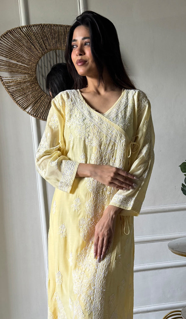 Women's Lucknowi Handcrafted Cotton Chikankari Angrakha - HONC0343794
