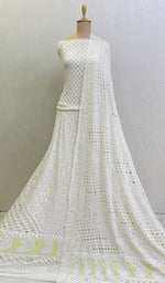 Load image into Gallery viewer, Women&#39;s Lakhnavi Handcrafted Bridal Pure Silk Georgette Chikankari Lehenga Set - HONC0102936