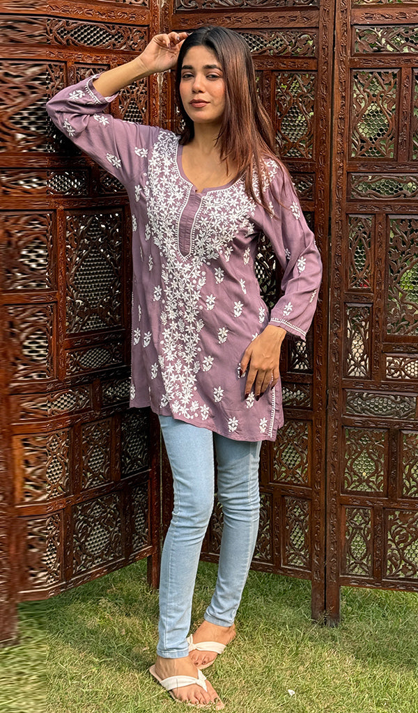 Ramineh Women's Lakhnavi Handcrafted Modal Cotton Chikankari Top - HONC0247400