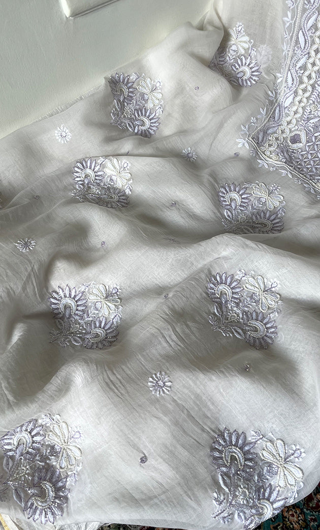 Women's Lakhnavi Handcrafted Unstitchd Mul Chanderi Kurta And Dupatta Set - HONC0323578