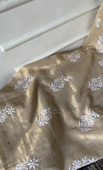 Load image into Gallery viewer, Women's Lakhnavi Handcrafted Tissue Chanderi Unstitched Chikankari Kurta And Dupatta Set - HONC0273276