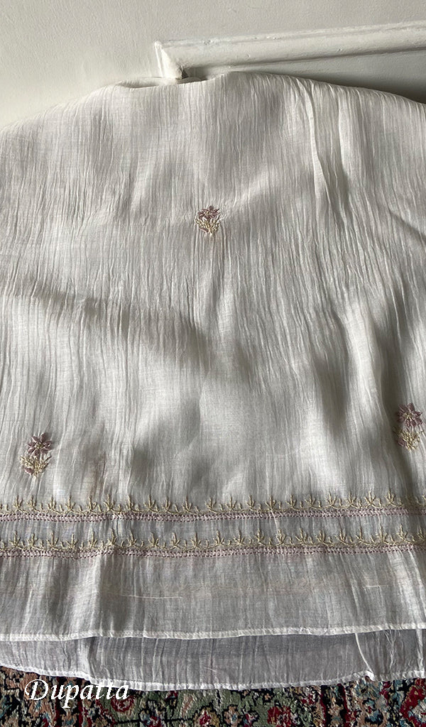 Women's Lakhnavi Handcrafted Mul Chanderi Semi - stitched Kurta And Dupatta Set- HONC0314870