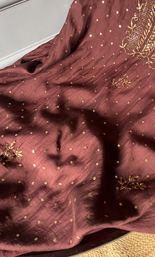 Women's Lucknowi Handcrafted Mul Chanderi Chikankari Full Suit Material - HONC0153813
