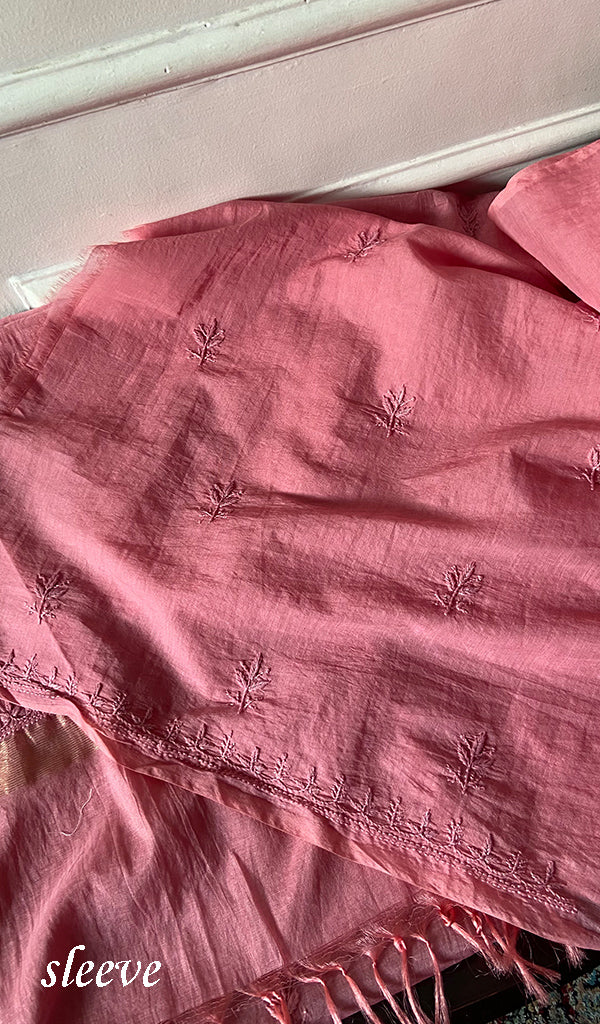 Women's Lakhnavi Handcrafted Mul Chanderi Unstitched Chikankari Full Suit Material - HONC0307425