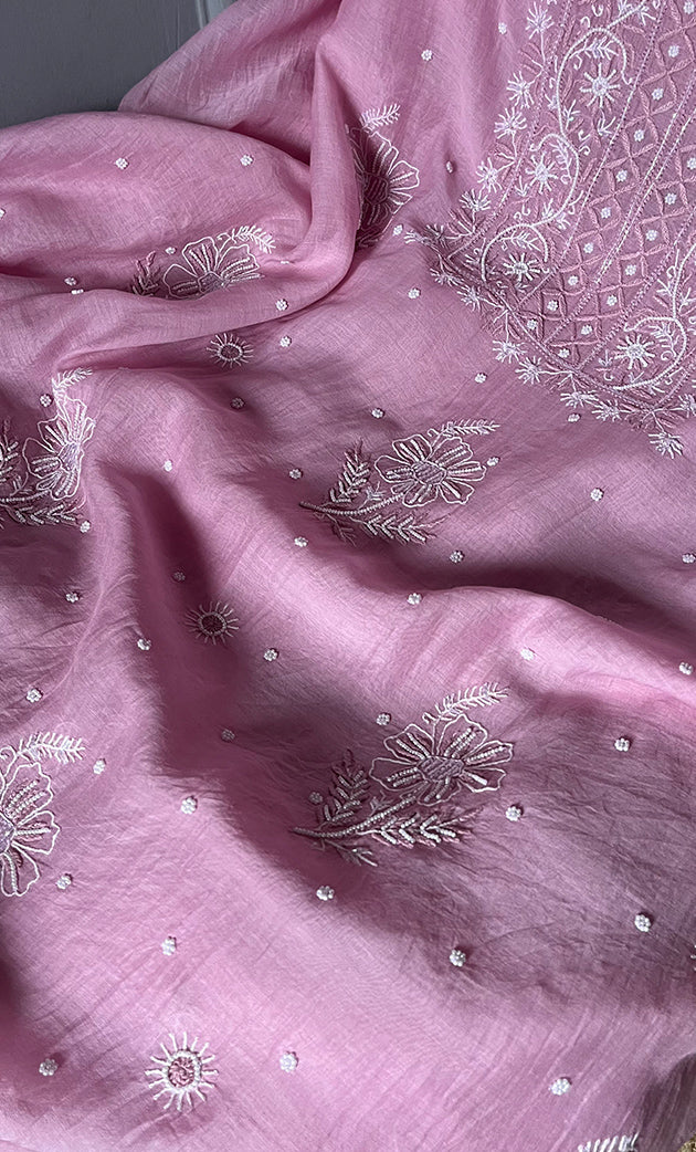 Women's Lakhnavi Handcrafted Mul Chanderi Unstitched Kurta And Dupatta Set- HONC0305200