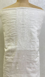将图像加载到图库查看器中， Lucknowi Handcrafted White Cotton Chikankari Unstitched Men&#39;s Kurta Fabric - HONC0146629
