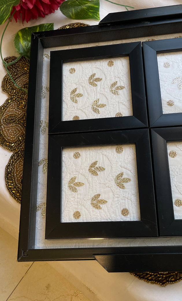 Chikankari Tray with Four Coasters - HONC0310951