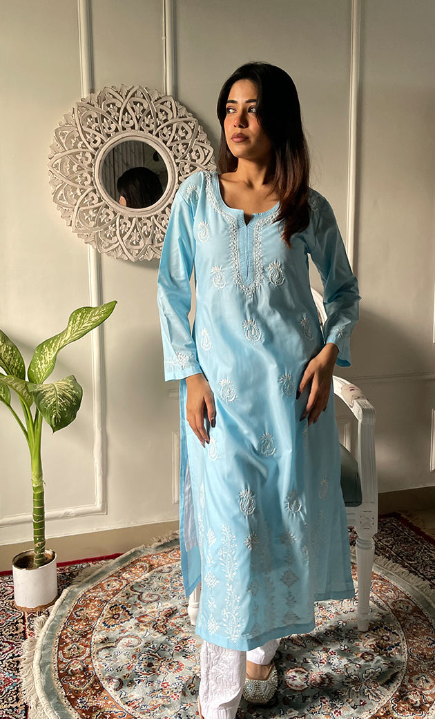 Savya Women's Lucknowi Handcrafted Cotton Chikankari Kurti - HONC03330811