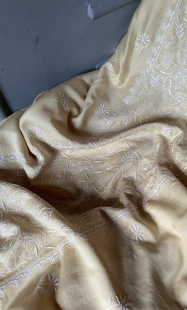 Women's Lucknowi Handcrafted Chanderi Silk Chikankari Full Suit Material - HONC0278037